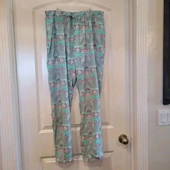 BLACK Butterfly Women's Turquoise/Pink Drawstring Pajama Lounge Pants NEW - Picture 2 of 10